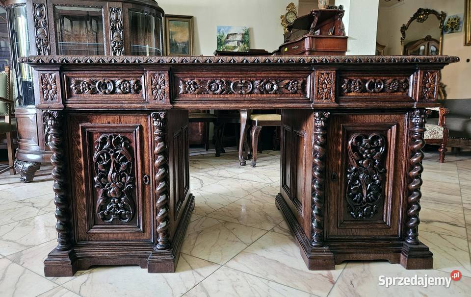 Dębowe biurko neorenesansowe z końca XIX wieku Szczecin sprzedam