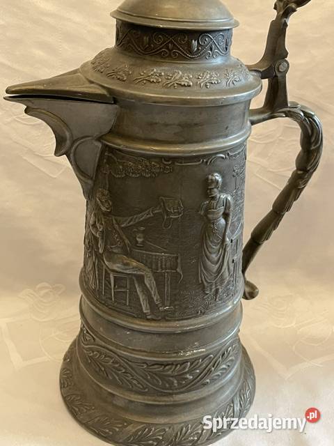 Kufel cynowy z pokrywką scena rodzajowa Kraków sprzedam