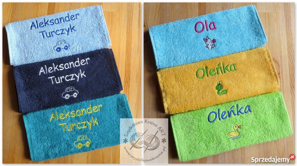 Ręcznik z IMIENIEM DZIECKA haftem PREZENT zająca Akcesoria łazienkowe Toruń