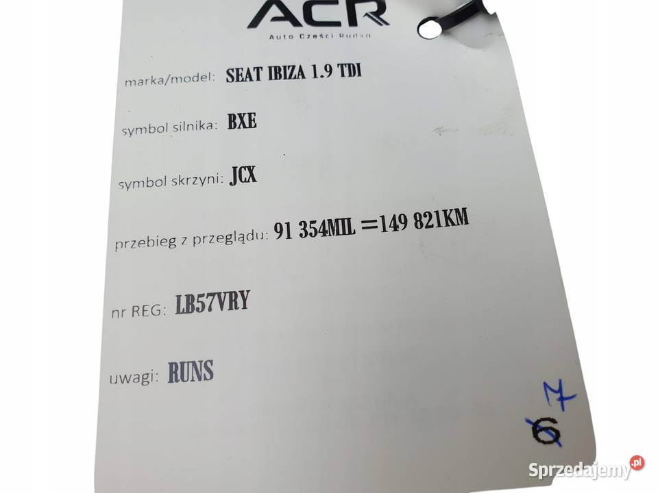 ROZRUSZNIK Seat Ibiza 19 TDI BXE 02Z911023H 19 lubelskie Chełm sprzedam