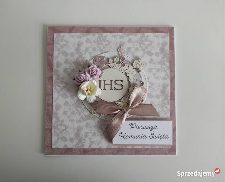 Kartka ręcznie robiona na Komunię Świętą liliowe Łódź