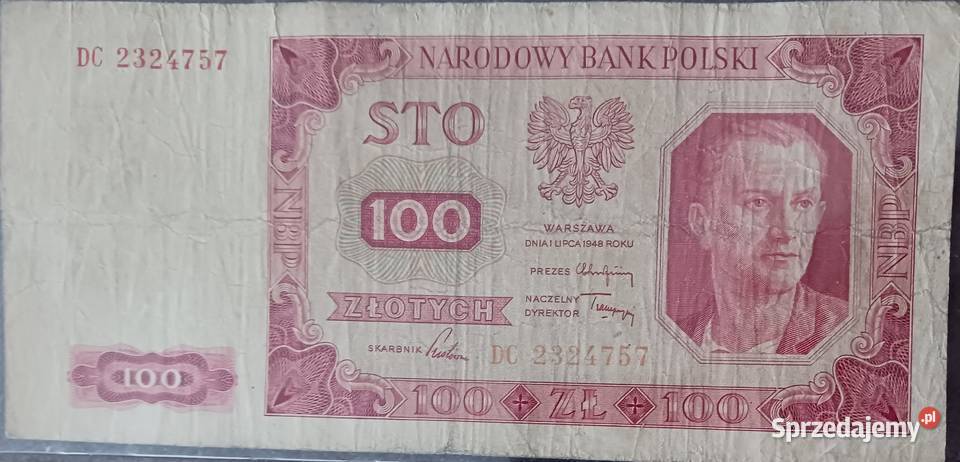 100 złotych Robotnik 1VII1948 r seria DC wielkopolskie Konin