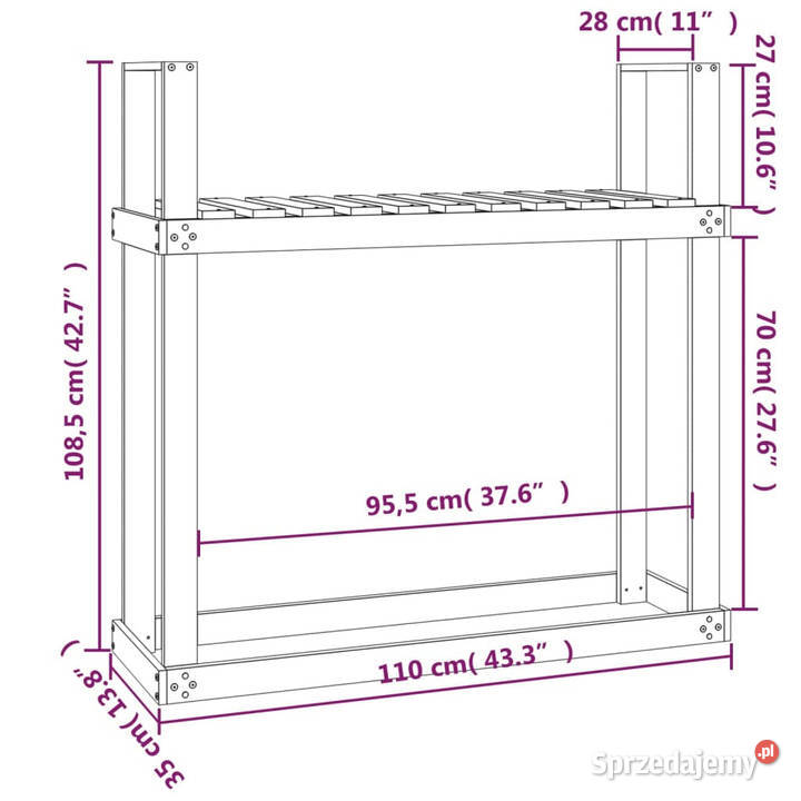 Stojak na drewno 110x35x1085 lite drewno mazowieckie Warszawa sprzedam