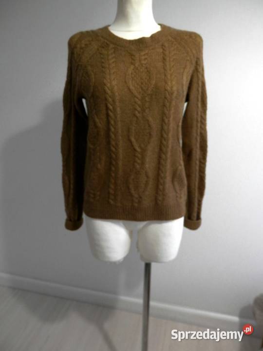 Sweter HM Musztardowy Moherowy Modne Warkocze Łomża