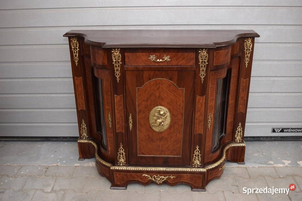 Francuska Komoda Empire Drewno Brąz Gięte Szyby