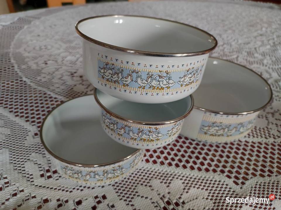 zestaw misek gęsi 4 sztuki metalowe emaliowane