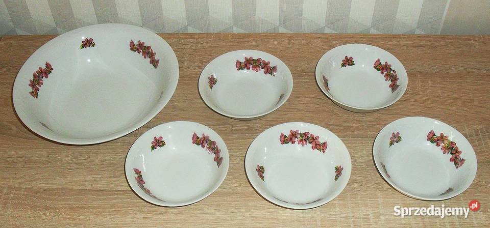 Porcelanowa miska i 5 salaterek firmy KAROLINA biały śląskie