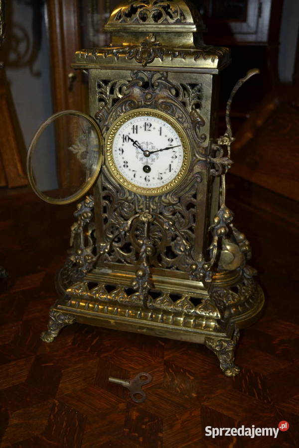 zegar kominkowy z kandelabrami mosiądz Będzin