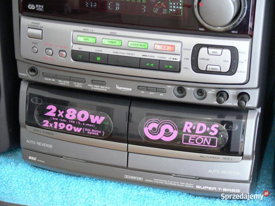 Wieża Aiwa 510 wat kolumny AUX CD radio Karaoke
