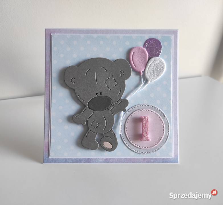 Kartka ręcznie robiona na urodziny roczek miś z Łódź