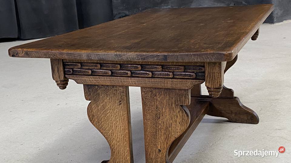 Dębowy stolik kawowy rustykalny rzeźbiony 100x50