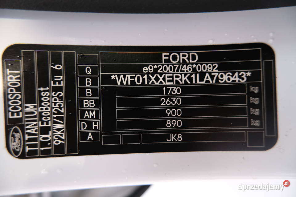 FORD ECOSPORT 2020 99800 ccm 125 manualna mazowieckie