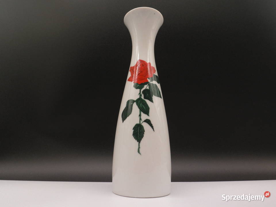 Wazon z motywem czerwonej róży pochodzący z Porcelana i szkło Raszków