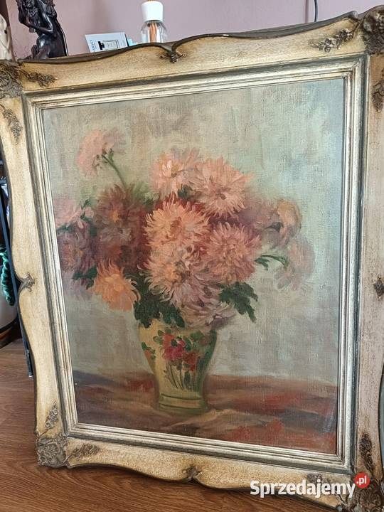 Stary obraz olejny na płótnie w pięknej starej Lipno