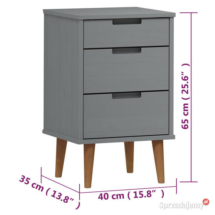 Szafka nocna MOLDE szara 40x35x65 lite drewno Warszawa
