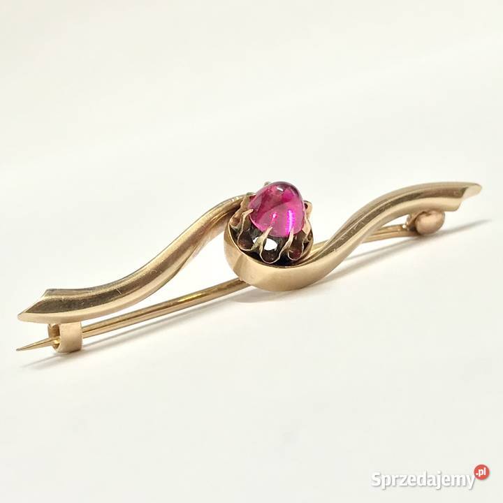 Złota BROSZKA 585 14K piękny AMETYST Art Dco mazowieckie Warszawa