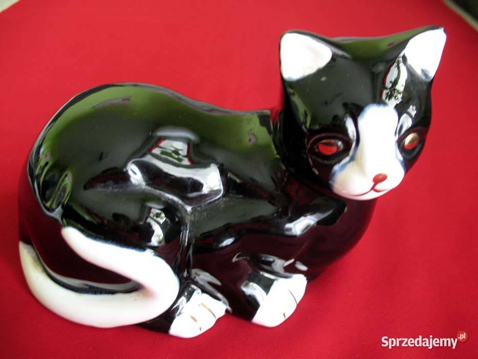 Kot czarno biały kociak Figurka ceramika 10 x 18 czarny Siedlce sprzedam