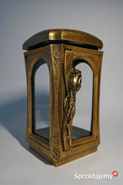 Złoty znicz żywiczny lampion retro motyw róży Częstochowa