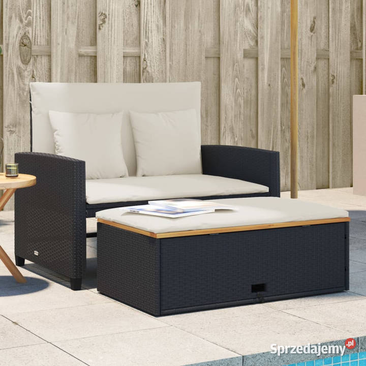 Sofa ogrodowa z poduszkami 2os czarna rattan PE mazowieckie