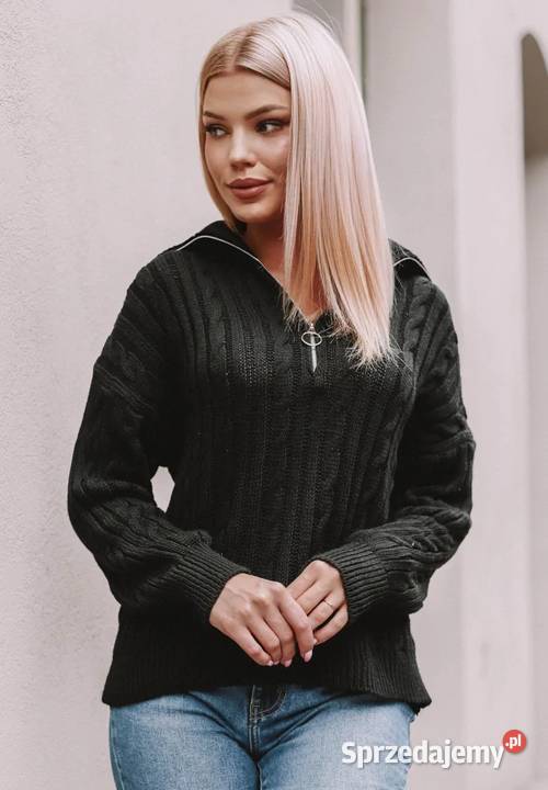 Sweter Damski Z Suwakiem Ann Czarny Rozmiar 38(M) Nowy Kawęczyn