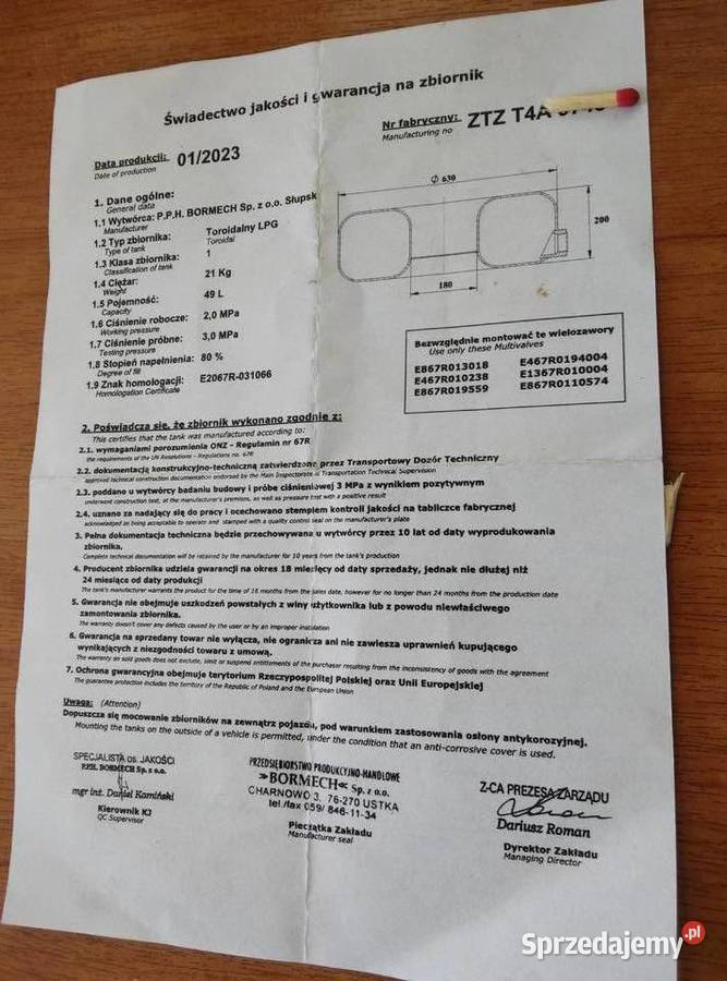 Zbiornik LPG butla gazowa 42 56 49 l w koło osobowe Połaniec sprzedam