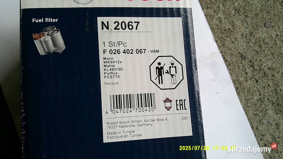 F 026 402 067 FILTR PALIWA PRZEPLYWOWY Olsztyn sprzedam