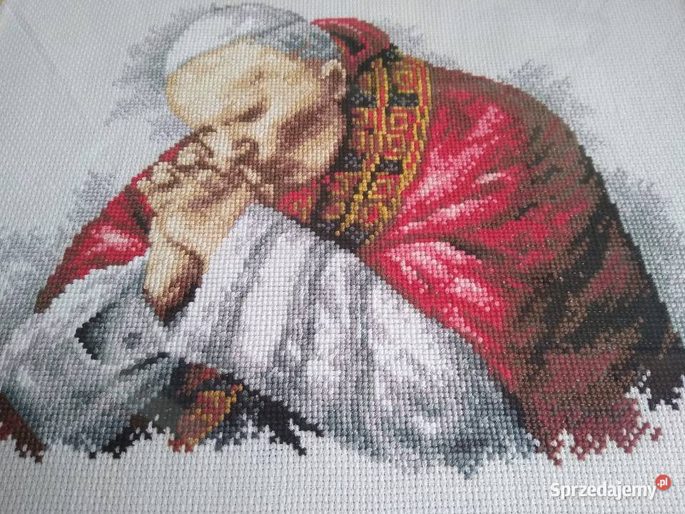 Obraz Jan Paweł II Haft Krzyżykowy Handmade pomorskie Gdańsk