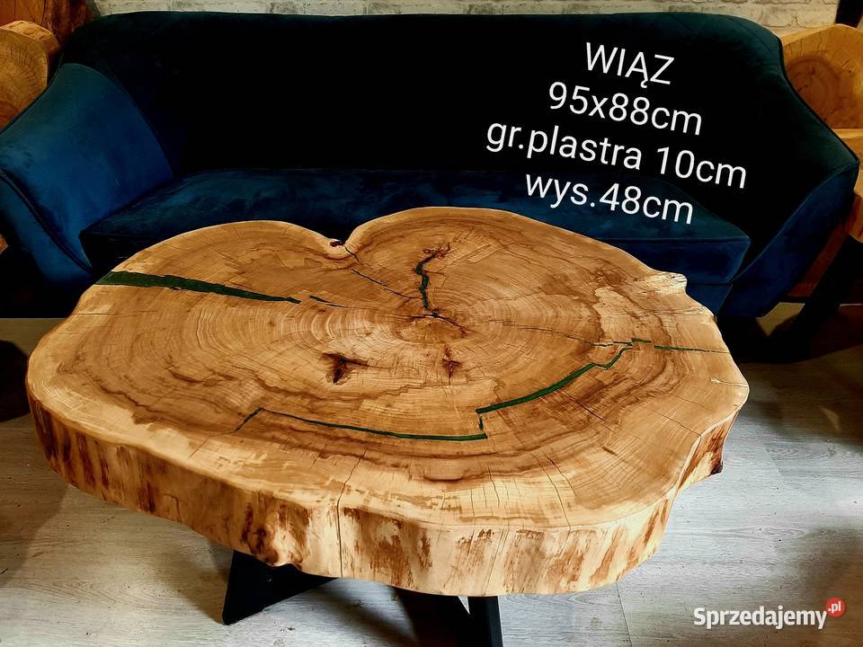 Stolik kawowy 95x84cm BUTELKOWA ZIELEŃ plaster drewna