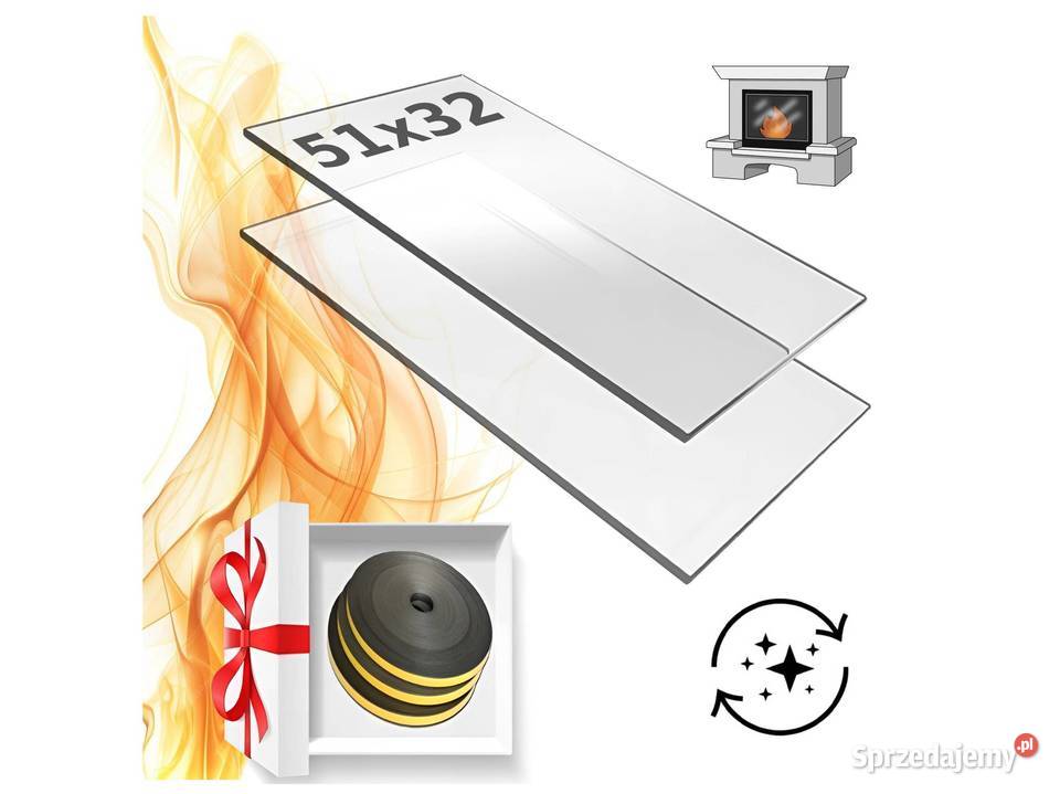 SZYBA DO KOMINKA SAMOCZYSZCZĄCA WYMIAR 51x32 Skawina