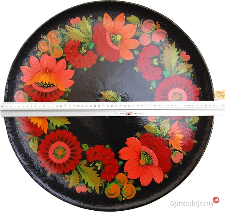 Drewniany malowany talerz do powieszenia wielokolorowy