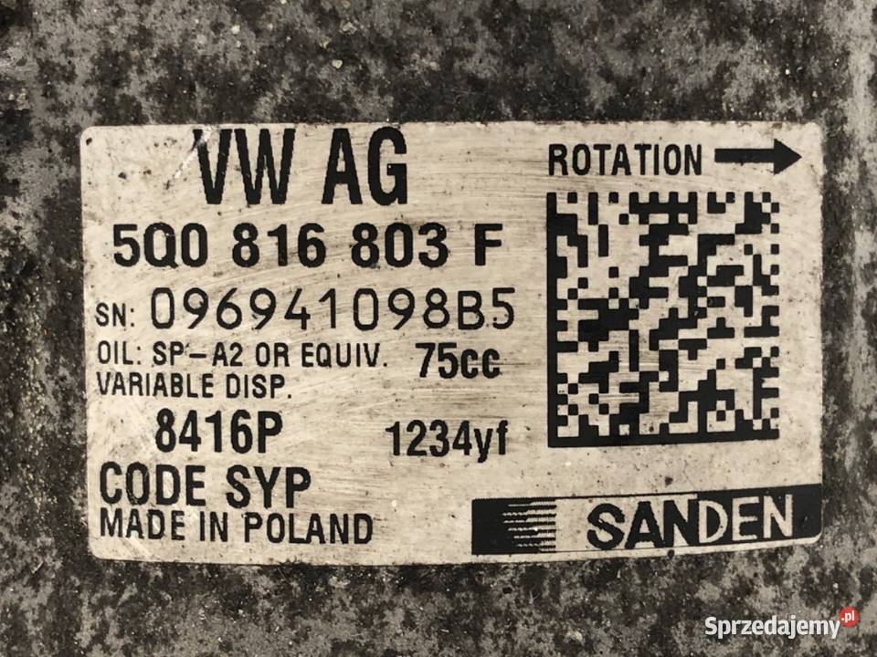 SPRĘŻARKA KLIMATYZACJI SKODA RAPID 5Q0816803F 10 osobowe