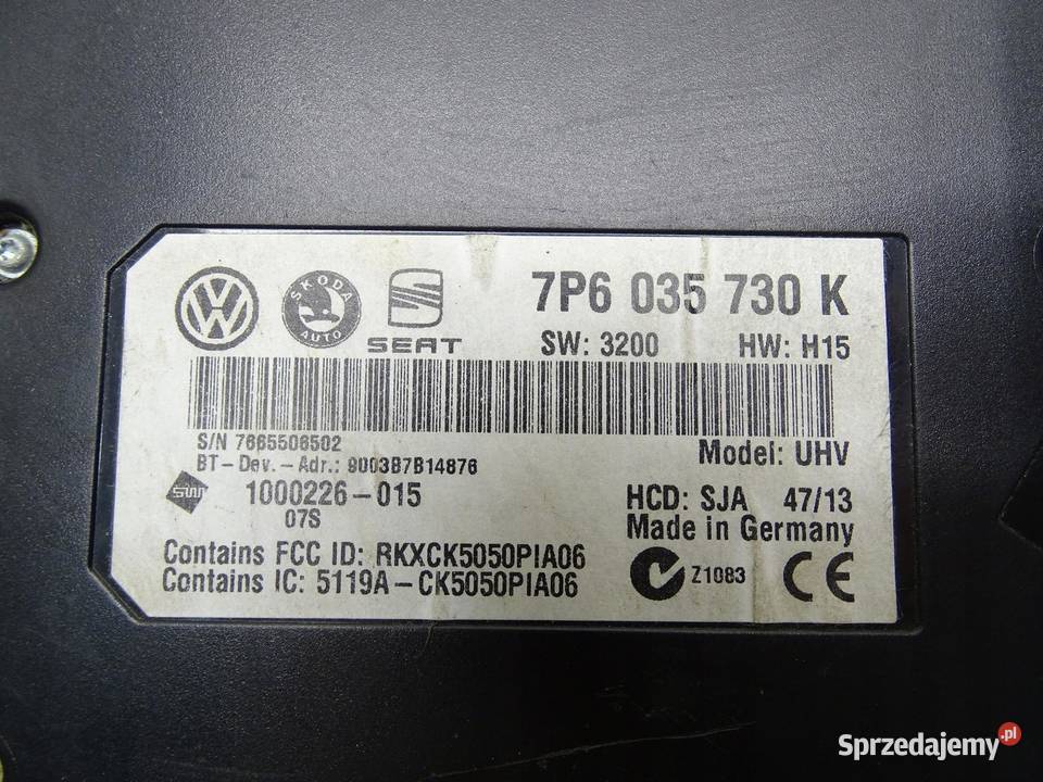 MODUŁ STEROWNIK BLUETOOTH 7P6035730K SEAT TOLEDO Komputery Części samochodowe sprzedam