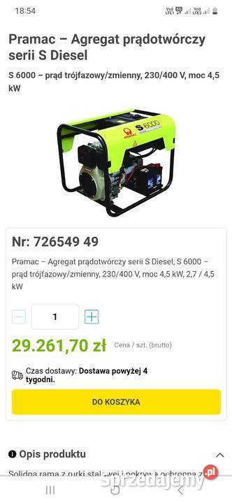 Agregat prądotwórczy Pramac S6000 diesel sprzedam