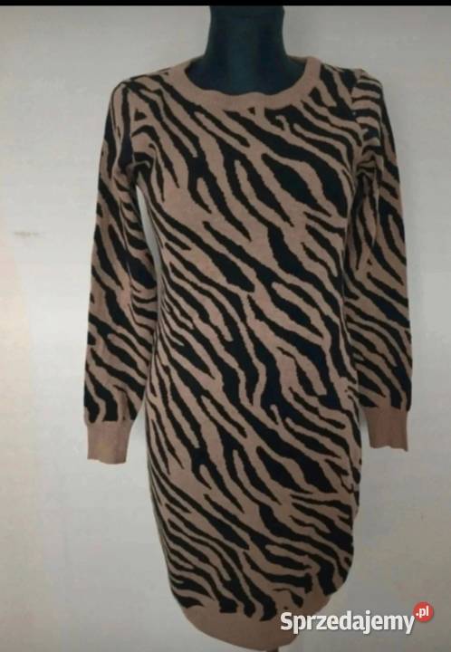 Sukienka dzianinowa paski zebry ocieplana Rozmiar 38(M) Krosno