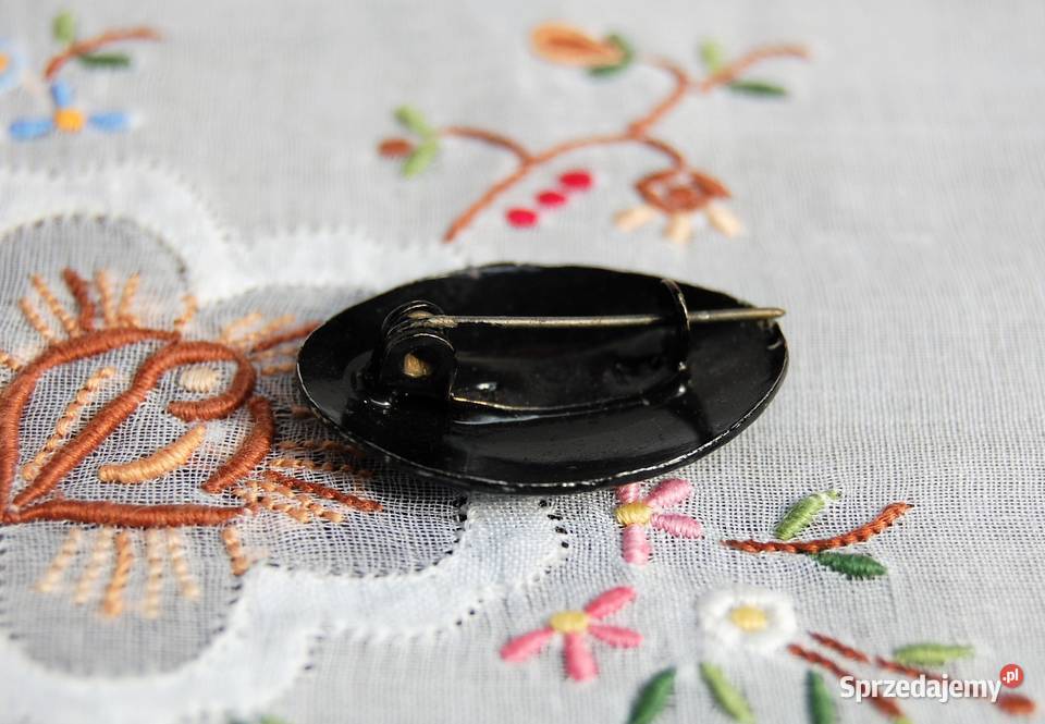 Stara broszka metalowa ręcznie malowana kwiaty lubelskie Lublin sprzedam