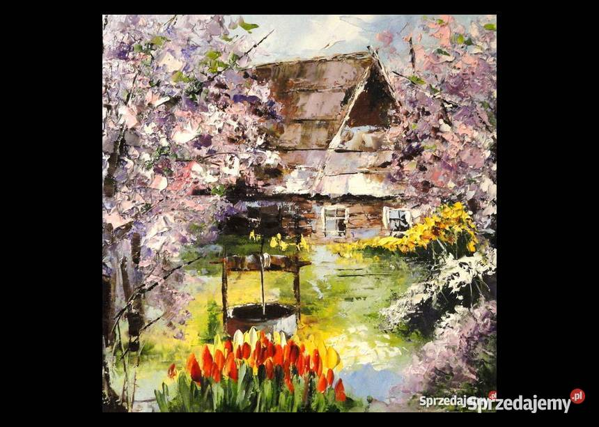 Wiosna Obraz olejny 30x30 pejzaż mazowieckie Warszawa