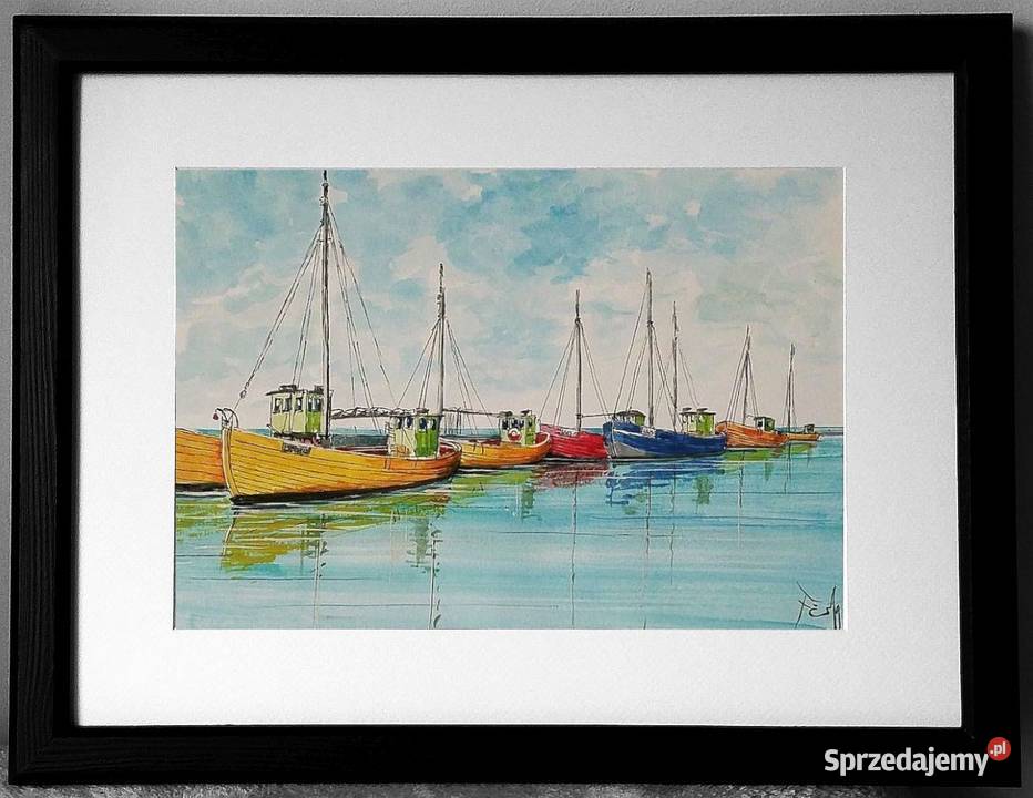 Obraz Port rybacki 30x4021x30 nowy odręczny tusz Gdynia