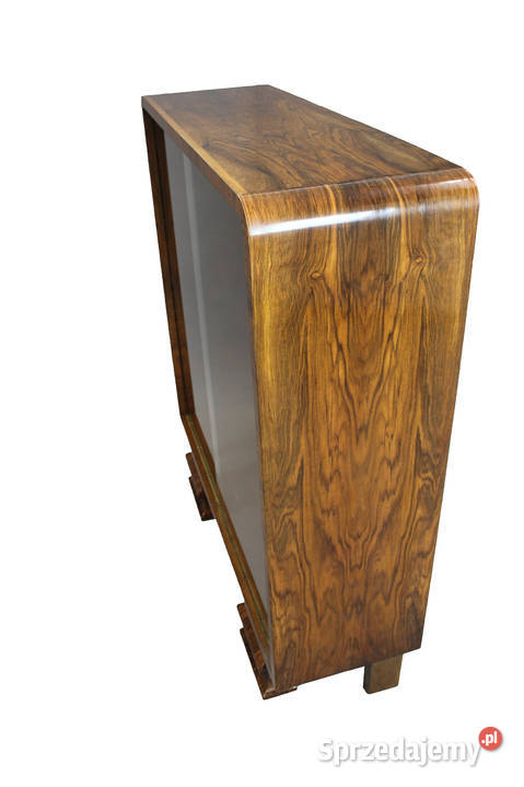 Witryna stojąca art deco w orzechu renowacji Zielonka