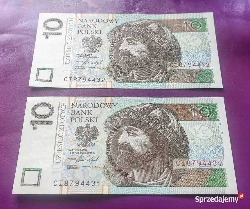 Kolekcja 2 x Banknot 10 2016 kolejne numery UNC mazowieckie Pruszków