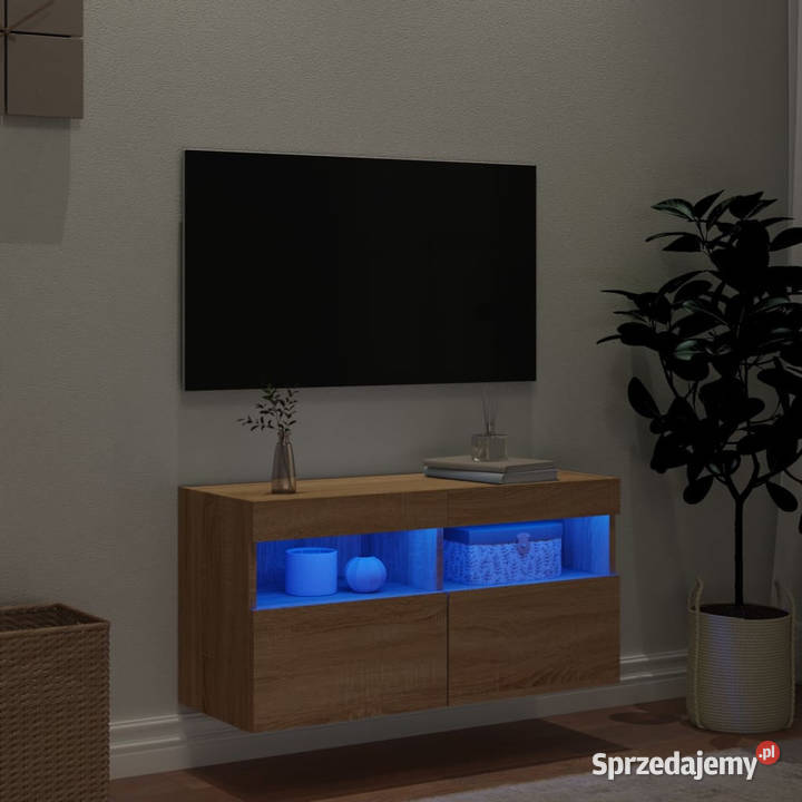 Ścienna szafka TV z LED dąb sonoma 80x30x40 Warszawa