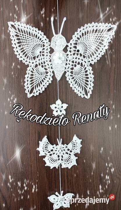 Szydełkowa dekoracja do oknamotylki biały Dekoracje i ozdoby dolnośląskie Zgorzelec