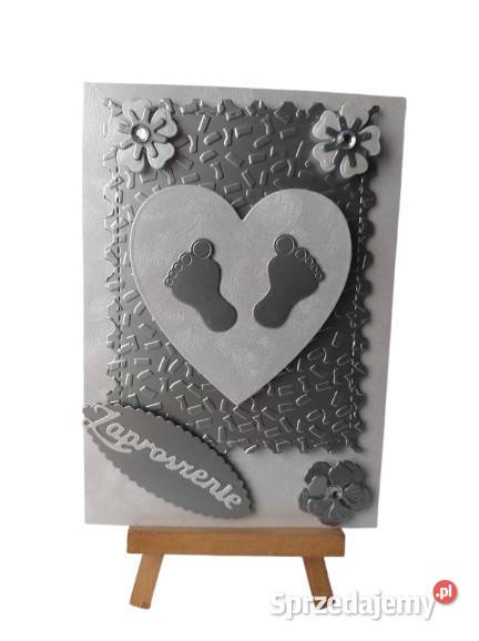 Zaproszenia Chrzest Stopki W Sercu C6 Srebro Poznań