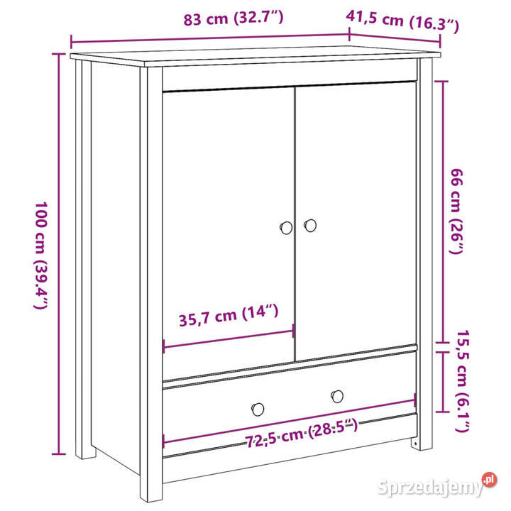 Szafka biała 83x415x100 lite drewno sosnowe