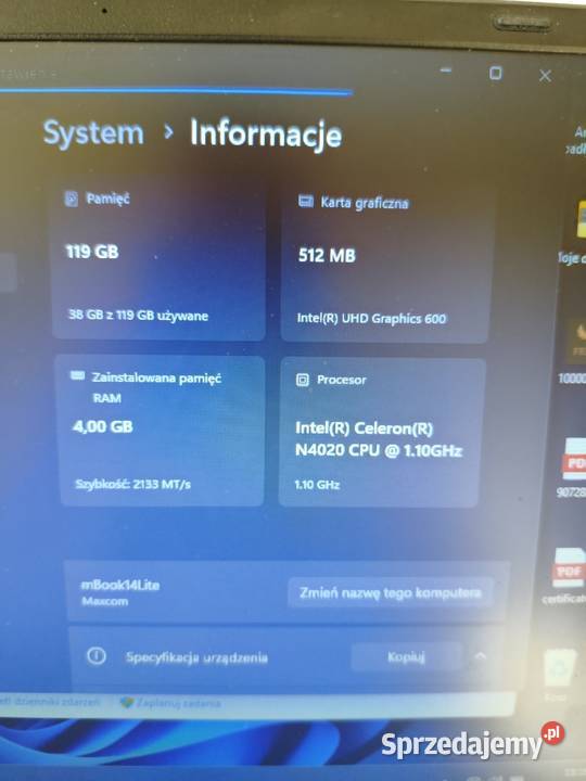 Laptop MaxCom drukarka Canon Stan mazowieckie Legionowo sprzedam