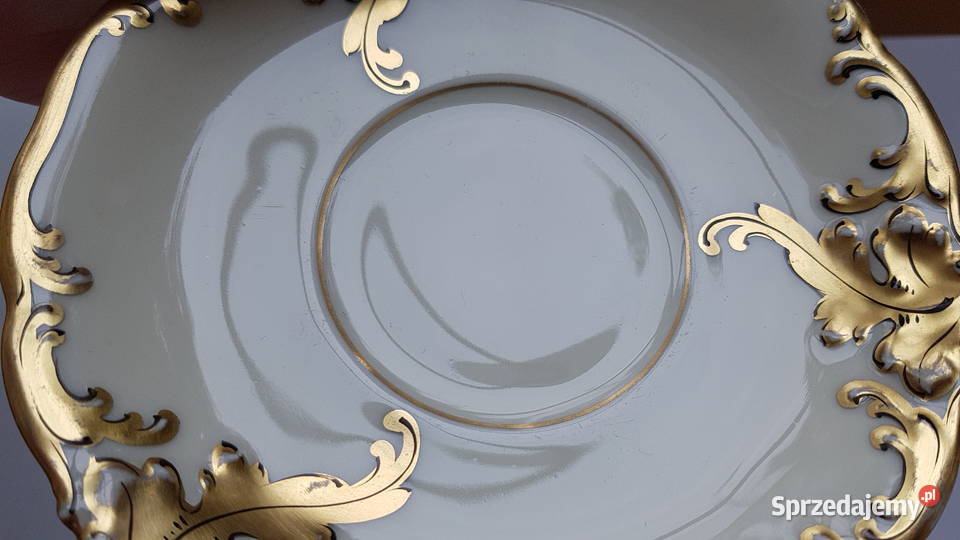 Trio filiżanka spodeczek talerzyk Złoty Liść KPM Dąbrowa Górnicza