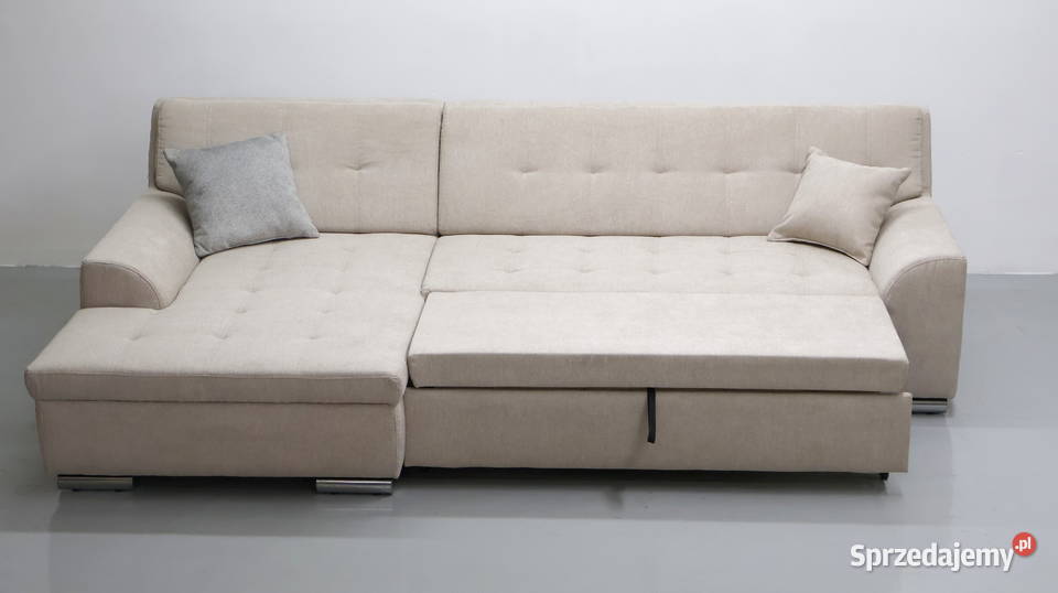 TJE Narożnik funkcją spania BEŻOWA tkanina Poznań