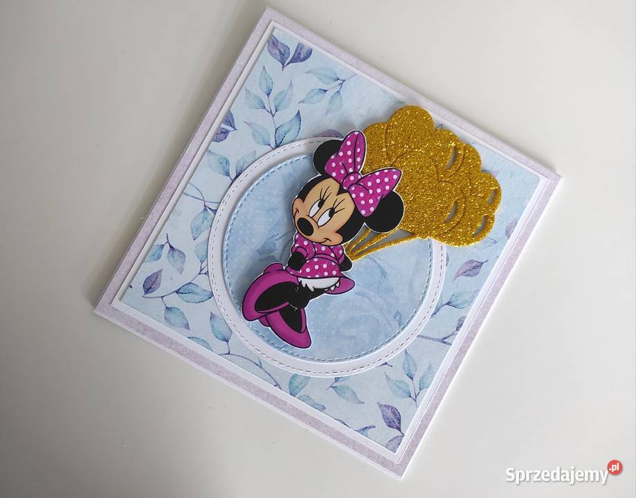 Kartka na urodziny ręcznie robiona z Myszką Rękodzieło łódzkie Łódź