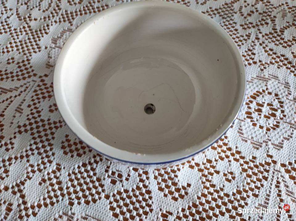ceramiczna doniczka z podstawką Delft ptaki domy
