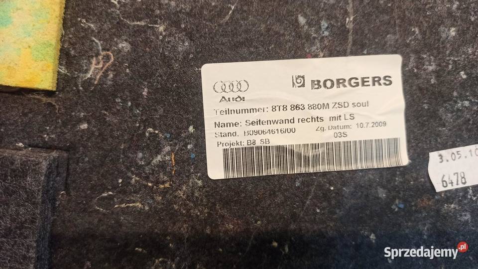 A5 8T BOCZEK BAGAŻNIKA PRAWY SPORTBACK sprzedam