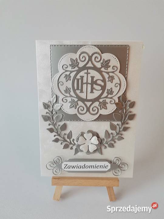 ZAWIADOMIENIA KOMUNIA IHS W SERWETCE C6 SREBRO Rękodzieło Poznań